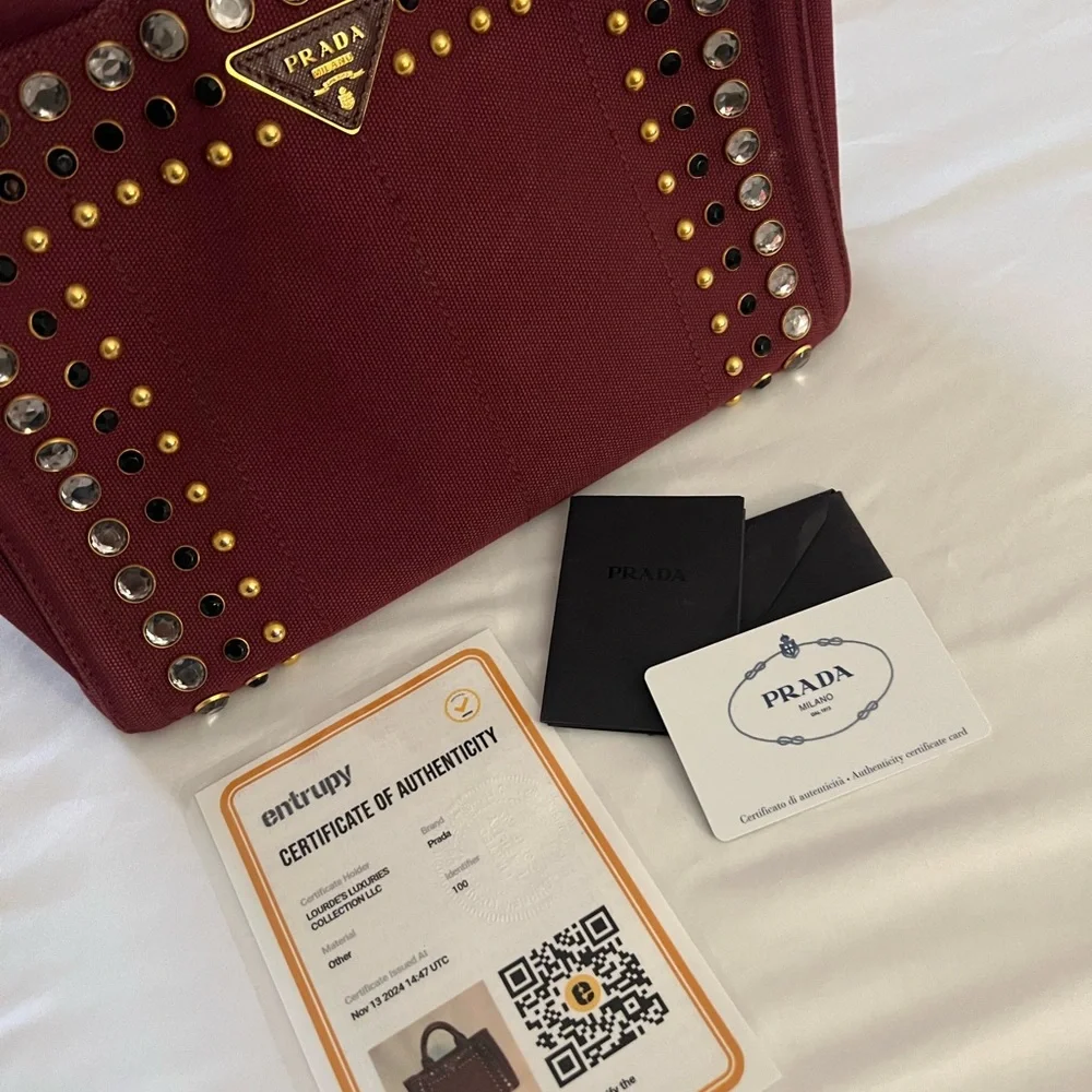 Prada Burgundy Studded Women's Bag - Picture 11 of 13